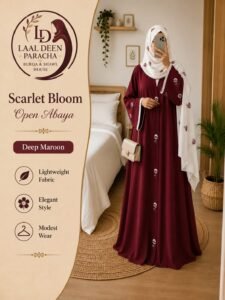 Premium Bloom Embroidered Open Abaya – WITH STOLER