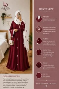 Premium Bloom Embroidered Open Abaya – WITH STOLER - Image 3