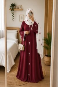Premium Bloom Embroidered Open Abaya – WITH STOLER - Image 2