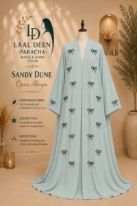 Royal Bow Pearl-Embroidery Open Abaya - Image 4