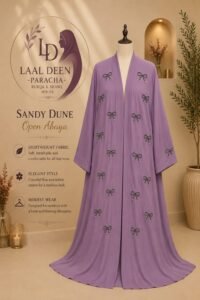 Royal Bow Pearl-Embroidery Open Abaya - Image 7