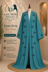 Royal Bow Pearl-Embroidery Open Abaya - Image 9