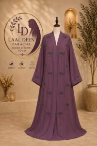 Royal Bow Pearl-Embroidery Open Abaya - Image 8