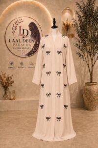 Royal Bow Pearl-Embroidery Open Abaya