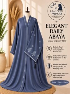OPEN STYLE ABAYA WITH SLEEVES EMBROIDERY-TIKTOK FABRIC - Image 10