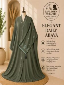 OPEN STYLE ABAYA WITH SLEEVES EMBROIDERY-TIKTOK FABRIC - Image 7