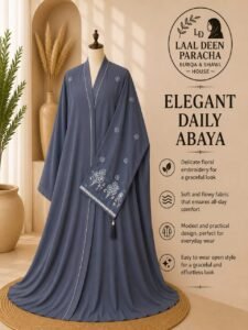 OPEN STYLE ABAYA WITH SLEEVES EMBROIDERY-TIKTOK FABRIC - Image 9