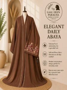 OPEN STYLE ABAYA WITH SLEEVES EMBROIDERY-TIKTOK FABRIC - Image 5