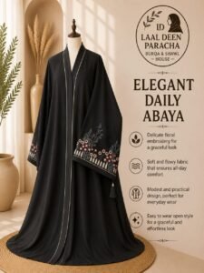 OPEN STYLE ABAYA WITH SLEEVES EMBROIDERY-TIKTOK FABRIC - Image 6