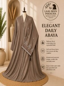 OPEN STYLE ABAYA WITH SLEEVES EMBROIDERY-TIKTOK FABRIC - Image 3