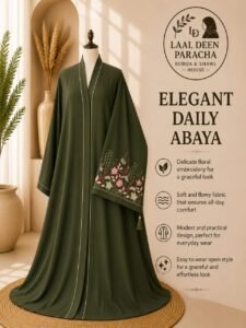 OPEN STYLE ABAYA WITH SLEEVES EMBROIDERY-TIKTOK FABRIC - Image 2
