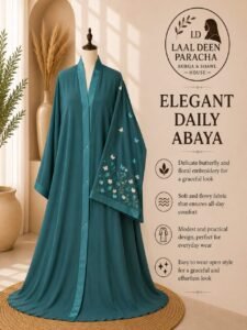OPEN STYLE ABAYA WITH FULL SLEEVES EMBROIDERY-TIKTOK FABRIC - Image 9
