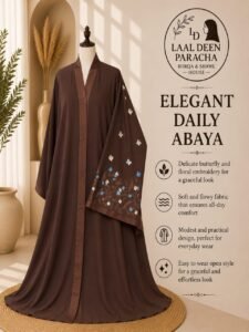OPEN STYLE ABAYA WITH FULL SLEEVES EMBROIDERY-TIKTOK FABRIC - Image 10