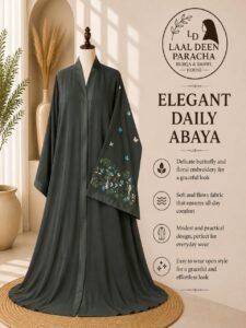 OPEN STYLE ABAYA WITH FULL SLEEVES EMBROIDERY-TIKTOK FABRIC - Image 4