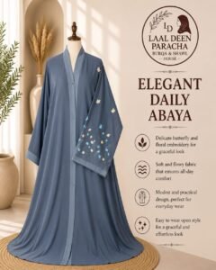 OPEN STYLE ABAYA WITH FULL SLEEVES EMBROIDERY-TIKTOK FABRIC - Image 2