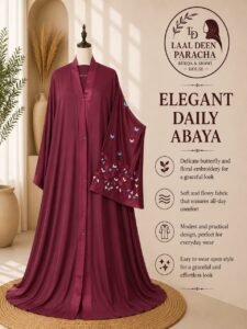 OPEN STYLE ABAYA WITH FULL SLEEVES EMBROIDERY-TIKTOK FABRIC - Image 3
