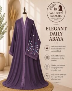 OPEN STYLE ABAYA WITH FULL SLEEVES EMBROIDERY-TIKTOK FABRIC - Image 7