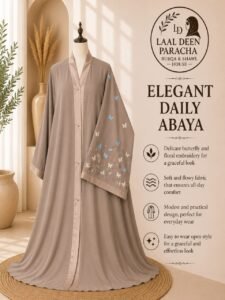 OPEN STYLE ABAYA WITH FULL SLEEVES EMBROIDERY-TIKTOK FABRIC - Image 11