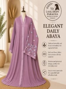 OPEN STYLE ABAYA WITH FULL SLEEVES EMBROIDERY-TIKTOK FABRIC - Image 6