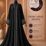 Striped-Cuff Open Abaya – Black