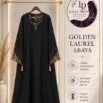 Golden  Botanical Embroidered Bridal Abaya – Black