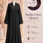 Floral-Embroidered Open Abaya – Black