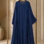Silver Cascade Beaded-Panel Abaya – Dusty Blue Grey