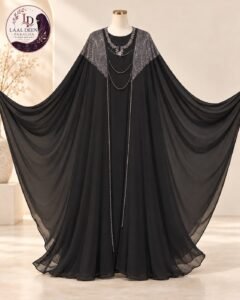 Khurram Sultan Kaftan Abaya-DMC Stone Embroidered Neck