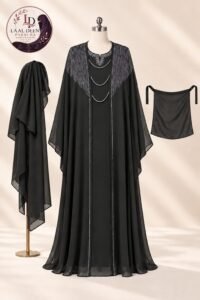 Khurram Sultan Kaftan Abaya-DMC Stone Embroidered Neck - Image 5