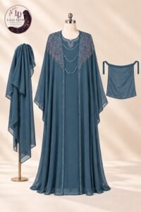 Khurram Sultan Kaftan Abaya-DMC Stone Embroidered Neck - Image 4