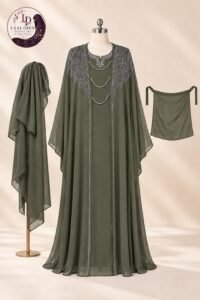 Khurram Sultan Kaftan Abaya-DMC Stone Embroidered Neck - Image 2
