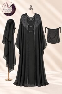 Khurram Sultan Kaftan Abaya-DMC Stone Embroidered Neck - Image 9