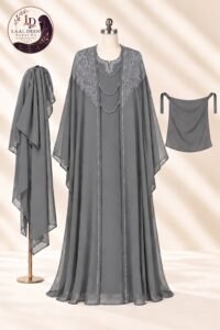 Khurram Sultan Kaftan Abaya-DMC Stone Embroidered Neck - Image 12