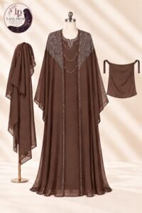 Khurram Sultan Kaftan Abaya-DMC Stone Embroidered Neck - Image 11