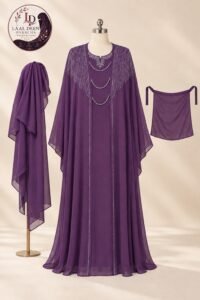 Khurram Sultan Kaftan Abaya-DMC Stone Embroidered Neck - Image 3